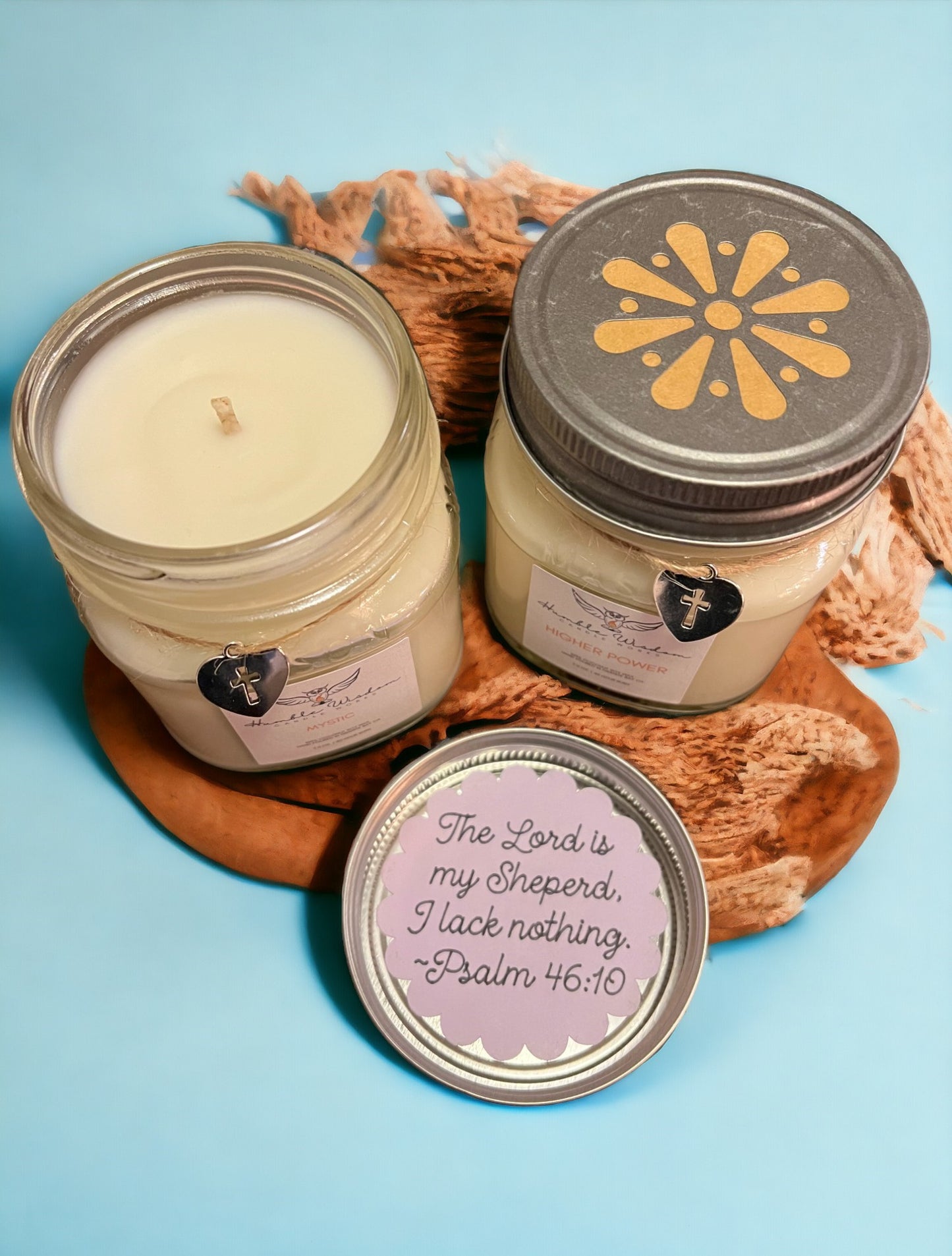 A natural Coconut Soy candle with a faith based message.